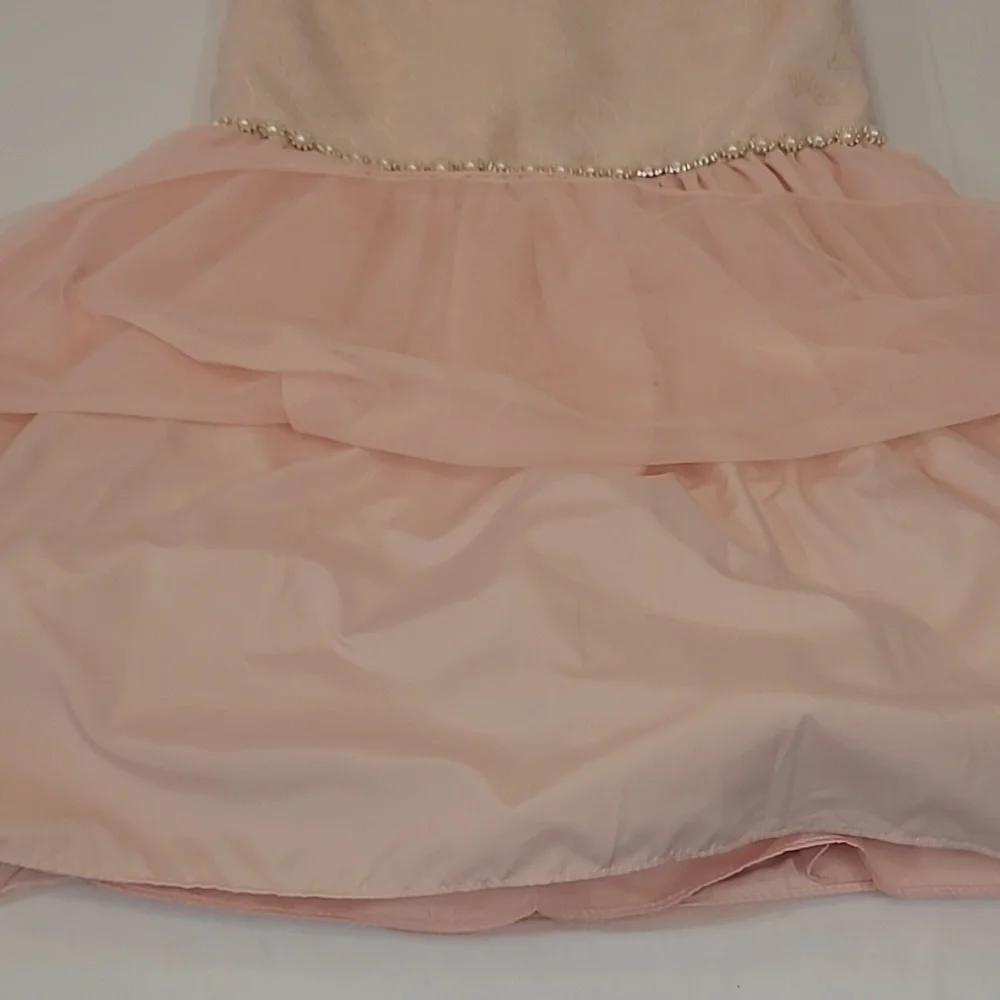 Purple Rose Girl's Skater Style Peachy Pink Brocade Sleeveless Tulle Dress Sz 10